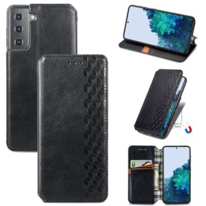 For Samsung Galaxy S21 5G Cubic Grid Pressed Horizontal Flip Magnetic PU Leather Case with Holder & Card Slots & Wallet(Black) (OEM)