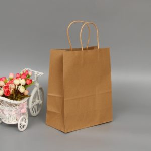 10 PCS Elegant Kraft Paper Bag With Handles for Wedding/Birthday Party/Jewelry/Clothes, Size:16x22x8cm(Yellow Kraft) (OEM)