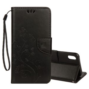 For iPhone XS Max Embossed Butterfly Pattern Horizontal Flip Leather Case with Card Slot & Holder & Wallet & Lanyard (Black) (OEM)