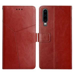 For Huawei P30 Y Stitching Horizontal Flip Leather Phone Case with Holder & Card Slots & Wallet & Photo Frame(Brown) (OEM)