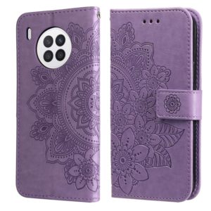For Huawei nova 8i / Honor 50 Lite 7-petal Flowers Embossed Flip Leather Phone Case with Holder & Card Slots(Light Purple) (OEM)