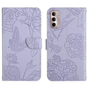 For Motorola Moto G Stylus 5G 2022 Skin Feel Butterfly Peony Embossed Leather Phone Case(Purple) (OEM)
