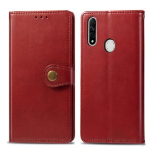 For OPPO A8 Solid Color Leather Buckle Phone Case with Lanyard & Photo Frame & Card Slot & Wallet & Stand Function(Red) (OEM)