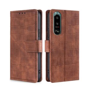For Sony Xperia 5 III Skin Feel Crocodile Texture Magnetic Clasp Horizontal Flip PU Leather Case with Holder & Card Slots & Wallet(Brown) (OEM)