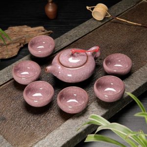 7 in 1 Ceramic Tea Set Ice Crack Glaze Kung Fu Teaware Set (Purple) (OEM)