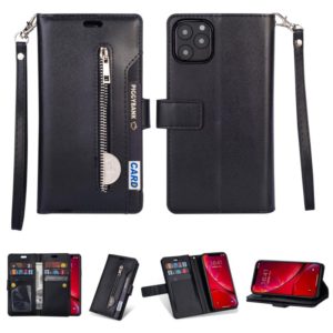 For iPhone 11 Pro Multifunctional Zipper Horizontal Flip Leather Casewith Holder & Wallet & 9 Card Slots & Lanyard(Black) (OEM)
