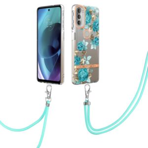 For Motorola Moto G51 5G Flowers Series TPU Phone Case with Lanyard(Blue Rose) (OEM)