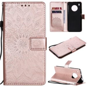 For Huawei Y9a Sun Embossing Pattern Horizontal Flip Leather Case with Card Slot & Holder & Wallet & Lanyard(Rose Gold) (OEM)