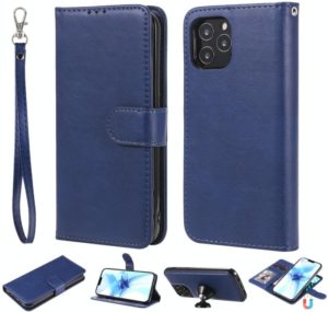 For iPhone 12 / 12 Pro 2 in 1 Solid Color Detachable PU Leather Case with Card Slots & Magnetic Holder & Photo Frame & Wallet & Strap(Blue) (OEM)