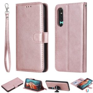 For Huawei P30 Solid Color Horizontal Flip Protective Case with Holder & Card Slots & Wallet & Photo Frame & Lanyard(Rose Gold) (OEM)