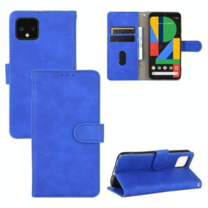 For Google Pixel 4 Solid Color Skin Feel Magnetic Buckle Horizontal Flip Calf Texture PU Leather Case with Holder & Card Slots & Wallet(Blue) (OEM)