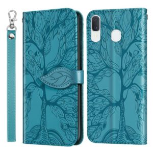 For Samsung Galaxy A20 / A30 Life of Tree Embossing Pattern Horizontal Flip Leather Case with Holder & Card Slot & Wallet & Photo Frame & Lanyard(Lake Blue) (OEM)