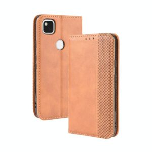 For Google Pixel 4a 4G Magnetic Buckle Retro Crazy Horse Texture Horizontal Flip Leather Case with Holder & Card Slots & Photo Frame(Brown) (OEM)