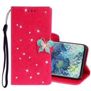 For Samsung Galaxy A31 Diamond Encrusted Butterflies Embossing Pattern Horizontal Flip Leather Case with Holder & Card Slots & Wallet & Lanyard(Red) (OEM)