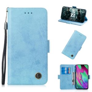 For Galaxy A40 Retro Horizontal Flip PU Leather Case with Card Slots & Holder(Blue) (OEM)
