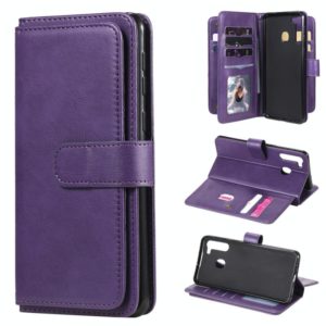 For Samsung Galaxy A21 Multifunctional Magnetic Copper Buckle Horizontal Flip Solid Color Leather Case with 10 Card Slots & Wallet & Holder & Photo Frame(Purple) (OEM)