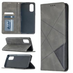 For OPPO Reno4 Pro 5G Rhombus Texture Horizontal Flip Magnetic Leather Case with Holder & Card Slots(Grey) (OEM)