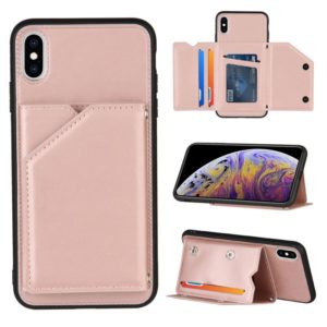 For iPhone X / XS Skin Feel PU + TPU + PC Back Cover Shockproof Case with Card Slots & Holder & Photo Frame(Rose Gold) (OEM)