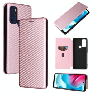 For Motorola Moto G60S Carbon Fiber Texture Leather Phone Case with Card Slot(Pink) (OEM)