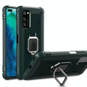 For Huawei Honor X10 Carbon Fiber Protective Case with 360 Degree Rotating Ring Holder(Green) (OEM)
