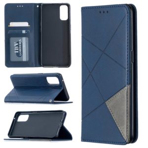 For OPPO Reno4 5G Rhombus Texture Horizontal Flip Magnetic Leather Case with Holder & Card Slots(Blue) (OEM)