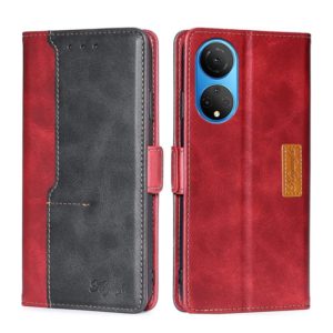 For Honor X7 4G Contrast Color Side Buckle Leather Phone Case(Red + Black) (OEM)