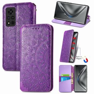 For Honor V40 5G Blooming Mandala Embossed Pattern Magnetic Horizontal Flip Leather Case with Holder & Card Slots & Wallet(Purple) (OEM)