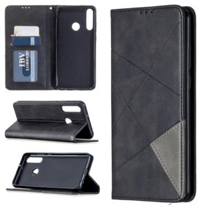 For Huawei Y6p Rhombus Texture Horizontal Flip Magnetic Leather Case with Holder & Card Slots & Wallet(Black) (OEM)