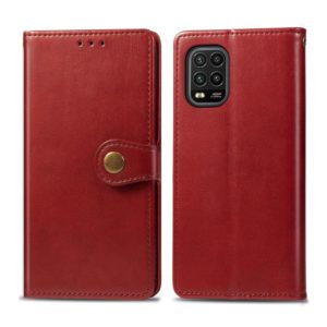 For Xiaomi Mi 10 Lite 5G Retro Solid Color Leather Buckle Phone Case with Lanyard & Photo Frame & Card Slot & Wallet & Stand Function(Red) (OEM)