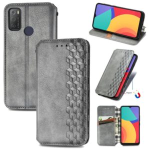 For Alcatel 1S 2021 Cubic Grid Pressed Horizontal Flip Magnetic PU Leather Case with Holder & Card Slots & Wallet(Grey) (OEM)