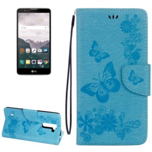 For LG Stylo 2 / LS775 Butterflies Embossing Horizontal Flip Leather Case with Holder & Card Slots & Wallet & Lanyard(Blue) (OEM)
