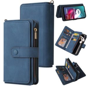 For Motorola Moto G10 Skin Feel PU + TPU Horizontal Flip Leather Case With Holder & 15 Cards Slot & Wallet & Zipper Pocket & Lanyard(Blue) (OEM)