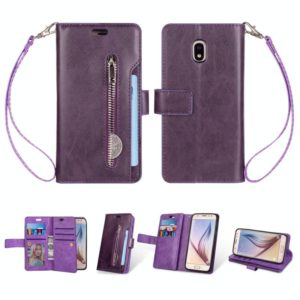 For Samsung Galaxy J3 (2018) / Galaxy J7 (2018) Multifunctional Zipper Horizontal Flip Leather Case with Holder & Wallet & 9 Card Slots & Lanyard(Purple) (OEM)