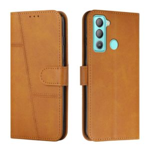 For Tecno Pop 5 LTE Stitching Calf Texture Buckle Leather Phone Case(Yellow) (OEM)