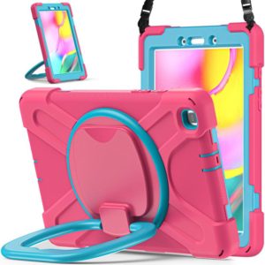 For Samsung Galaxy Tab A 8.0 (2019) T290 / T295 Silicone + PC Protective Case with Holder & Shoulder Strap(Rose red+Blue) (OEM)
