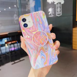 For iPhone 11 Pro Max Laser Glitter Watercolor Pattern Shockproof Protective Case with Folding Holder (FD1) (OEM)