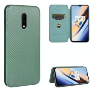 For OnePlus 7 Carbon Fiber Texture Horizontal Flip TPU + PC + PU Leather Case with Card Slot(Green) (OEM)