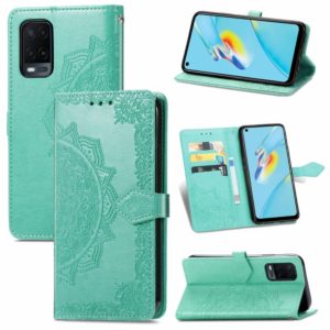 For OPPO A54 4G Mandala Embossing Pattern Horizontal Flip Leather Case with Holder & Card Slots & Wallet & Lanyard(Green) (OEM)