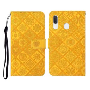 For Samsung Galaxy A20 / A30 Ethnic Style Embossed Pattern Horizontal Flip Leather Case with Holder & Card Slots & Wallet & Lanyard(Yellow) (OEM)