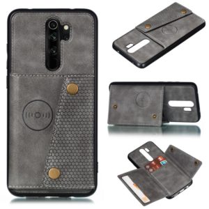 For Xiaomi Redmi 9 Double Buckle PU + TPU Shockproof Magnetic Protective Case with Card Slot & Holder(Grey) (OEM)