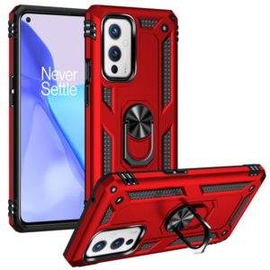 For OnePlus 9 Shockproof TPU + PC Protective Case with 360 Degree Rotating Holder(Red) (OEM)