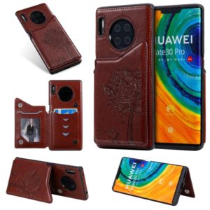 For Huawei Mate30 Pro Cat Tree Embossing Pattern Shockproof Protective Case with Card Slots & Photo Frame(Brown) (OEM)