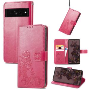 For Google Pixel 7 5G Four-leaf Clasp Embossed Buckle Leather Phone Case(Rose Red) (OEM)
