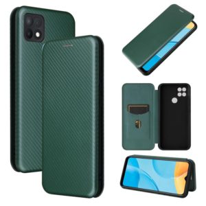 For OPPO A15 Carbon Fiber Texture Horizontal Flip TPU + PC + PU Leather Case with Card Slot(Green) (OEM)