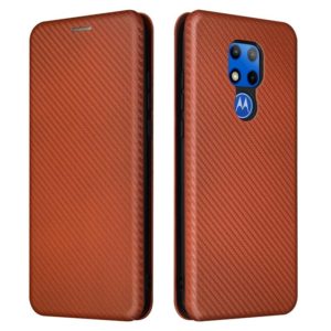 For Motorola Moto G Play (2021) Carbon Fiber Texture Horizontal Flip TPU + PC + PU Leather Case with Card Slot(Brown) (OEM)