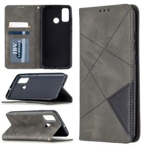 For Huawei P smart 2020 Rhombus Texture Horizontal Flip Magnetic Leather Case with Holder & Card Slots & Wallet(Grey) (OEM)