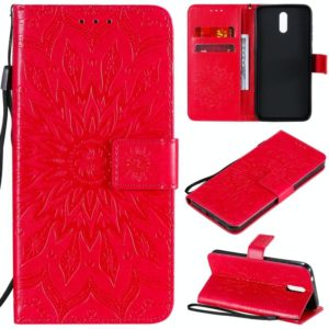 For Nokia 2.3 Embossed Sunflower Pattern Horizontal Flip PU Leather Case with Holder & Card Slots & Wallet & Lanyard(Red) (OEM)