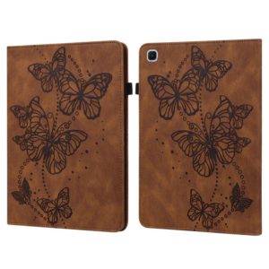 For Samsung Galaxy Tab S6 Lite P610/P615 Embossed Butterfly Pattern Horizontal Flip Leather Tablet Case(Brown) (OEM)