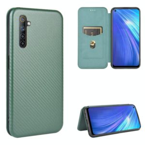 For OPPO Realme 6 Carbon Fiber Texture Horizontal Flip TPU + PC + PU Leather Case with Card Slot(Green) (OEM)