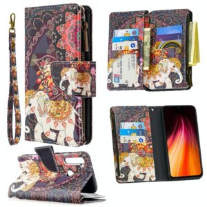 For Xiaomi Redmi Note 8T Colored Drawing Pattern Zipper Horizontal Flip Leather Case with Holder & Card Slots & Wallet(Flower Elephants) (OEM)